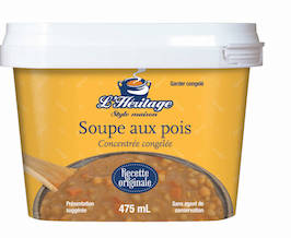Emballage 475 ml de la soupe aux pois concentrée congelée L’Héritage